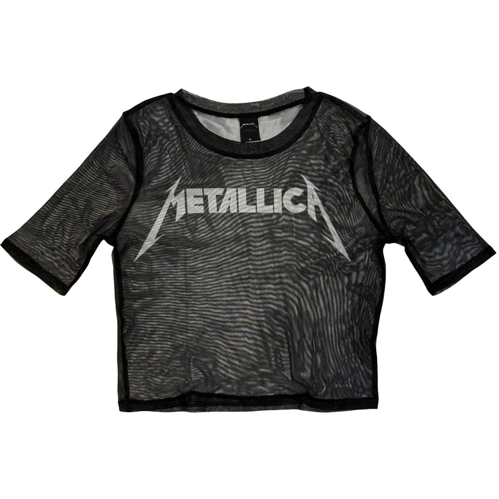Metallica Ladies Mesh Crop Top: Logo (Black)
