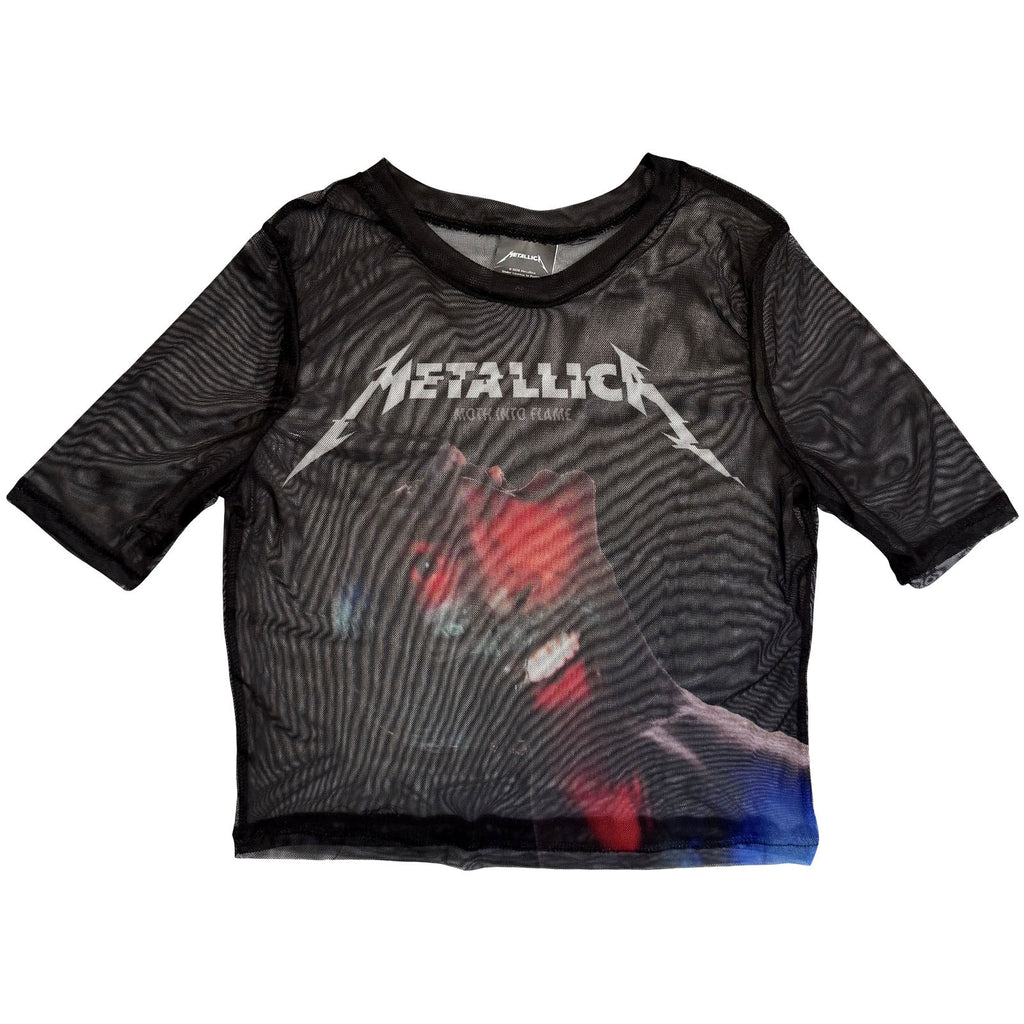 Metallica Ladies Mesh Crop Top: Moth Into Flame (Black)