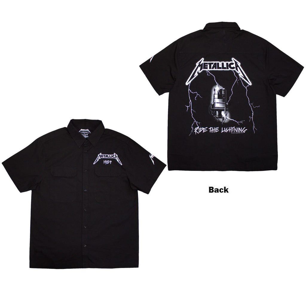 Metallica Unisex Casual Shirt: Ride The Lightning (Black) (Back & Sleeve Print)