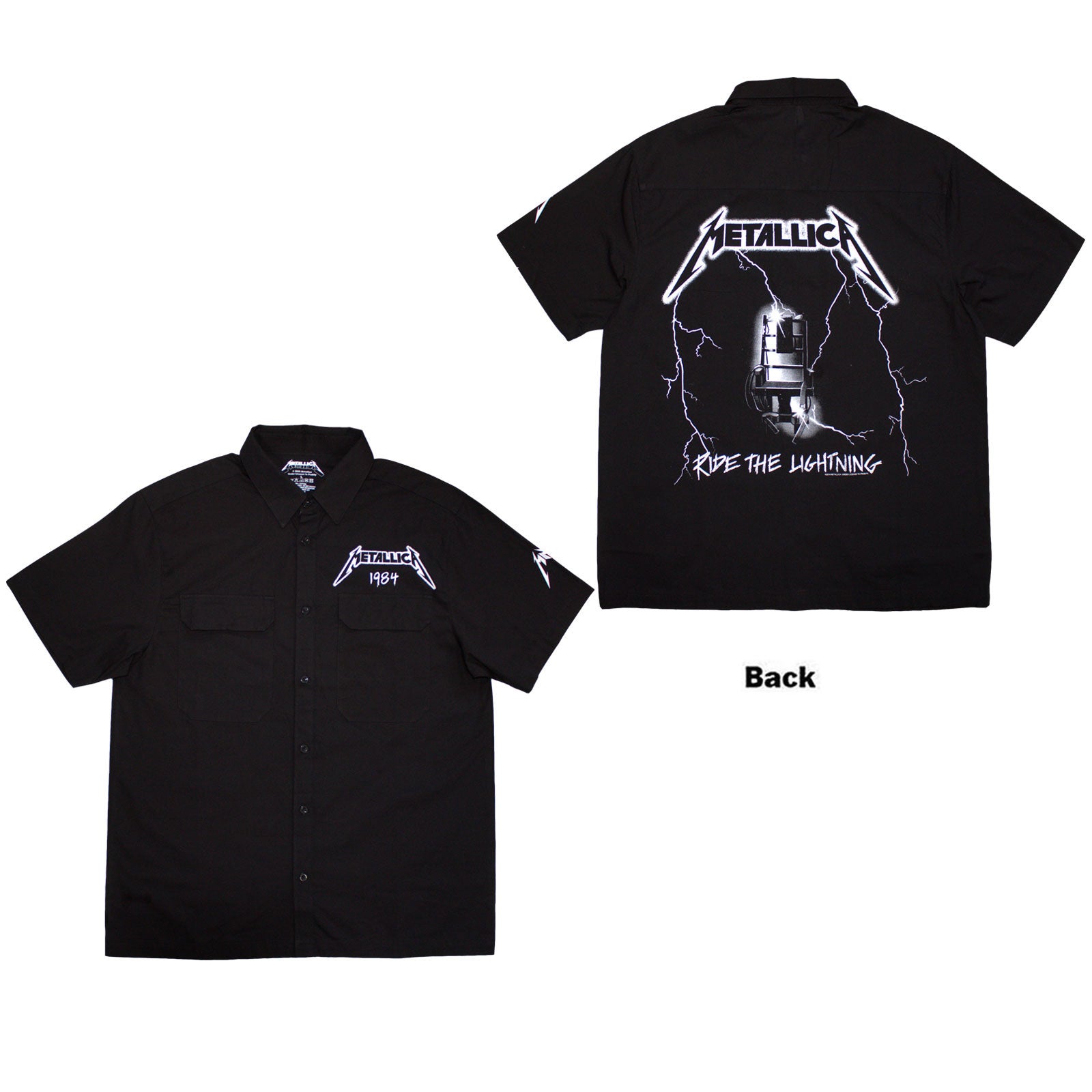Metallica Unisex Casual Shirt: Ride The Lightning (Black) (Back & Sleeve Print)