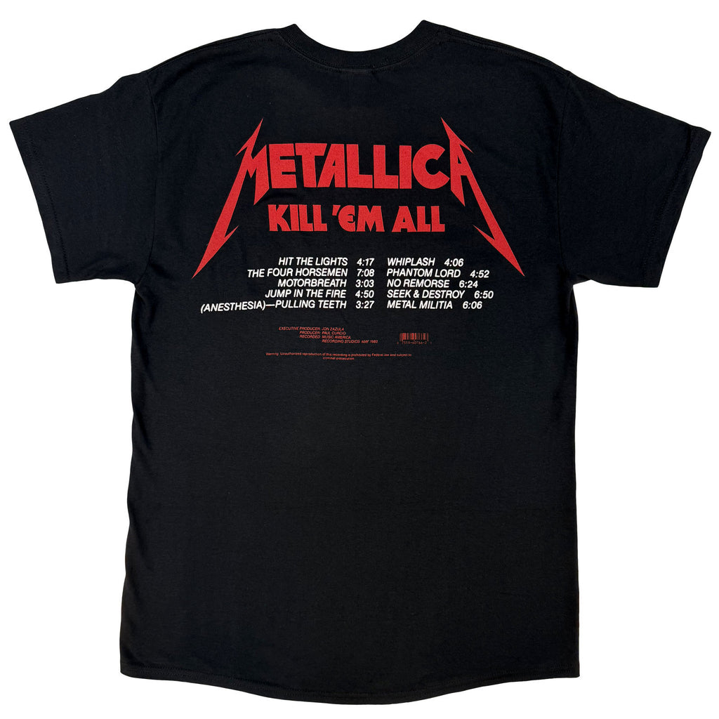 Metallica Unisex T-Shirt: Kill 'Em All Tracks (Black) (Back Print)