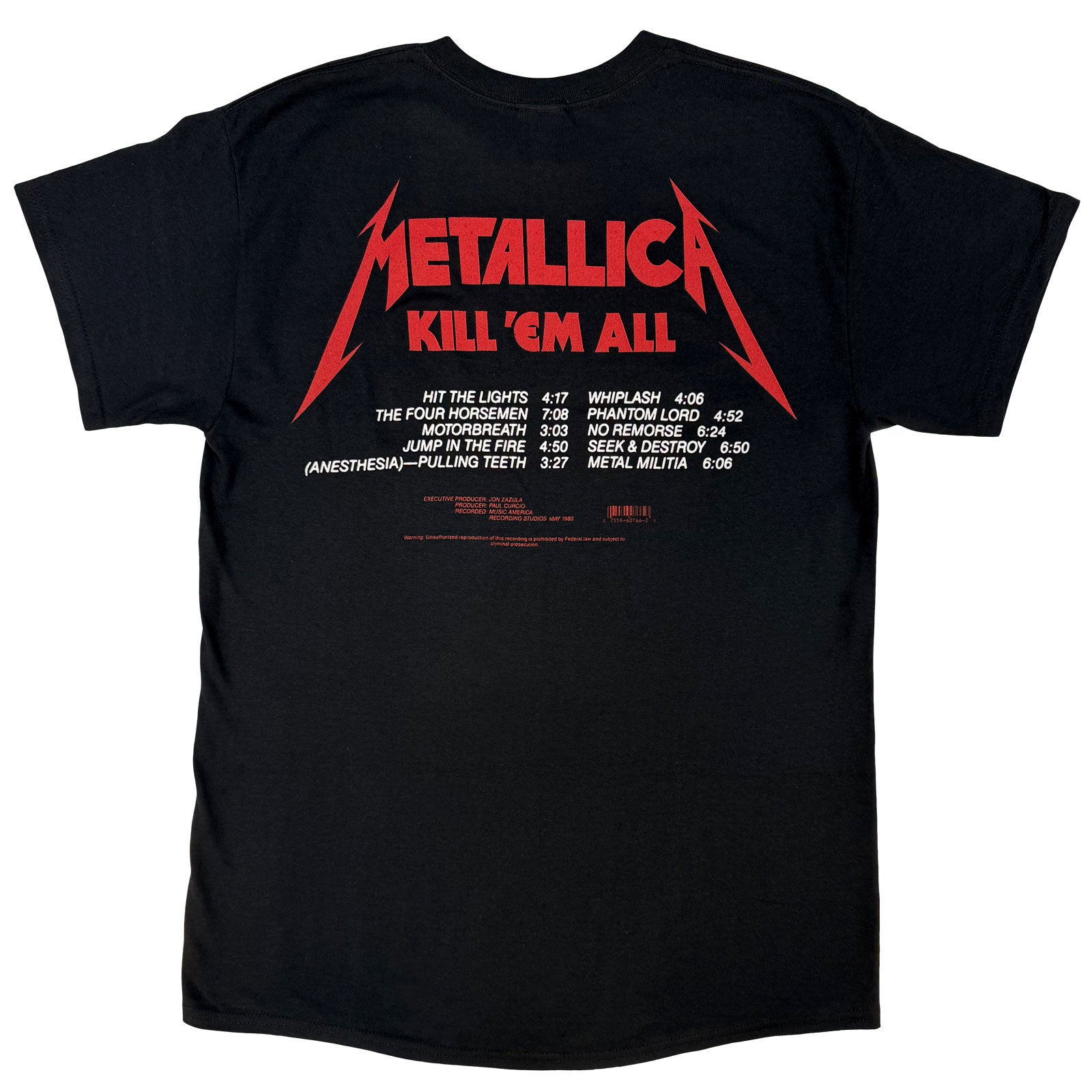Metallica Unisex T-Shirt: Kill 'Em All Tracks (Black) (Back Print)