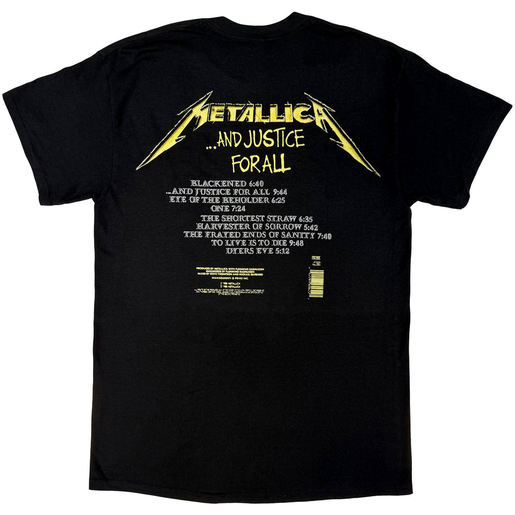 Metallica Unisex T-Shirt: And Justice For All Tracks (Black) (Back Print)