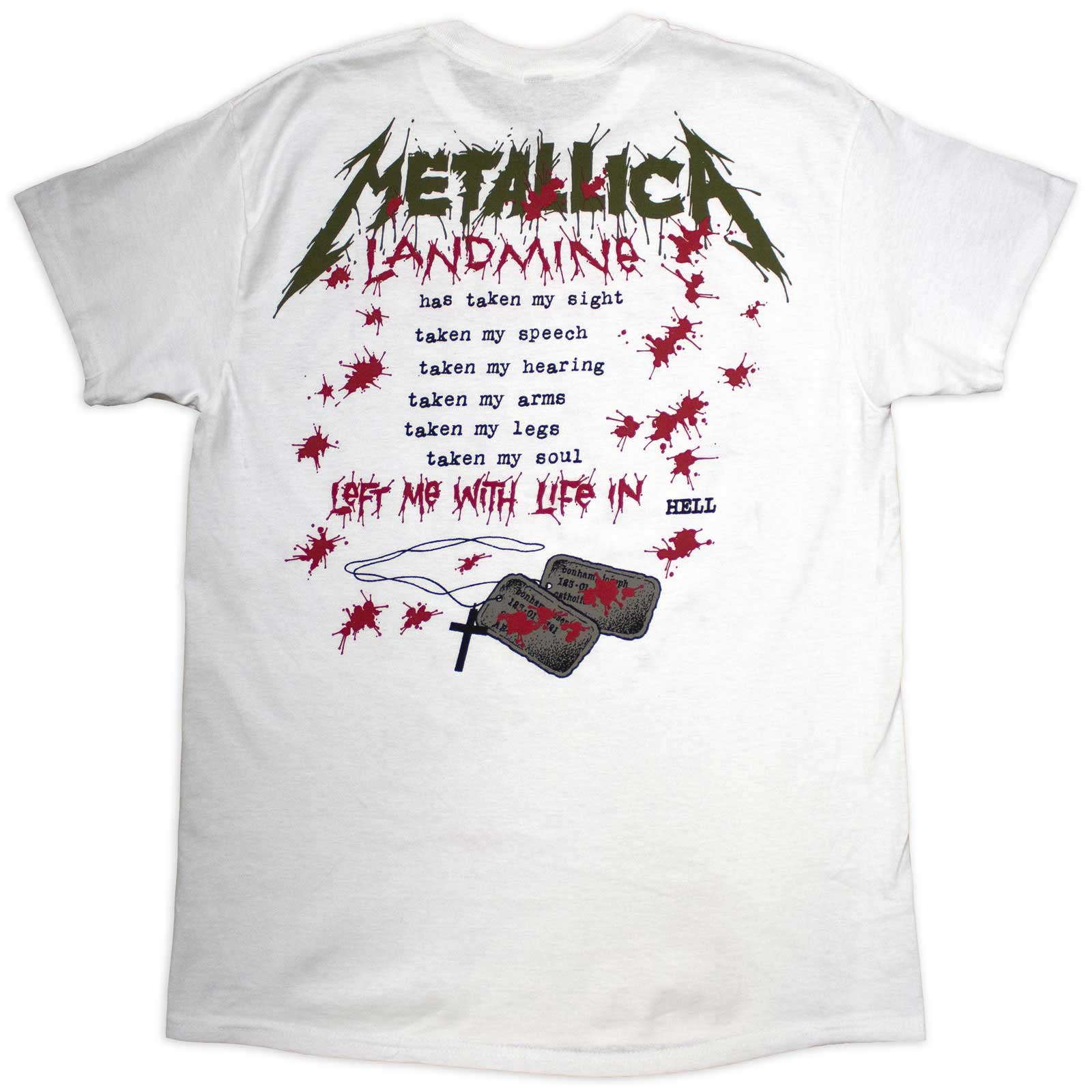 Metallica Unisex T-Shirt: One Landmine (White) (Back Print)