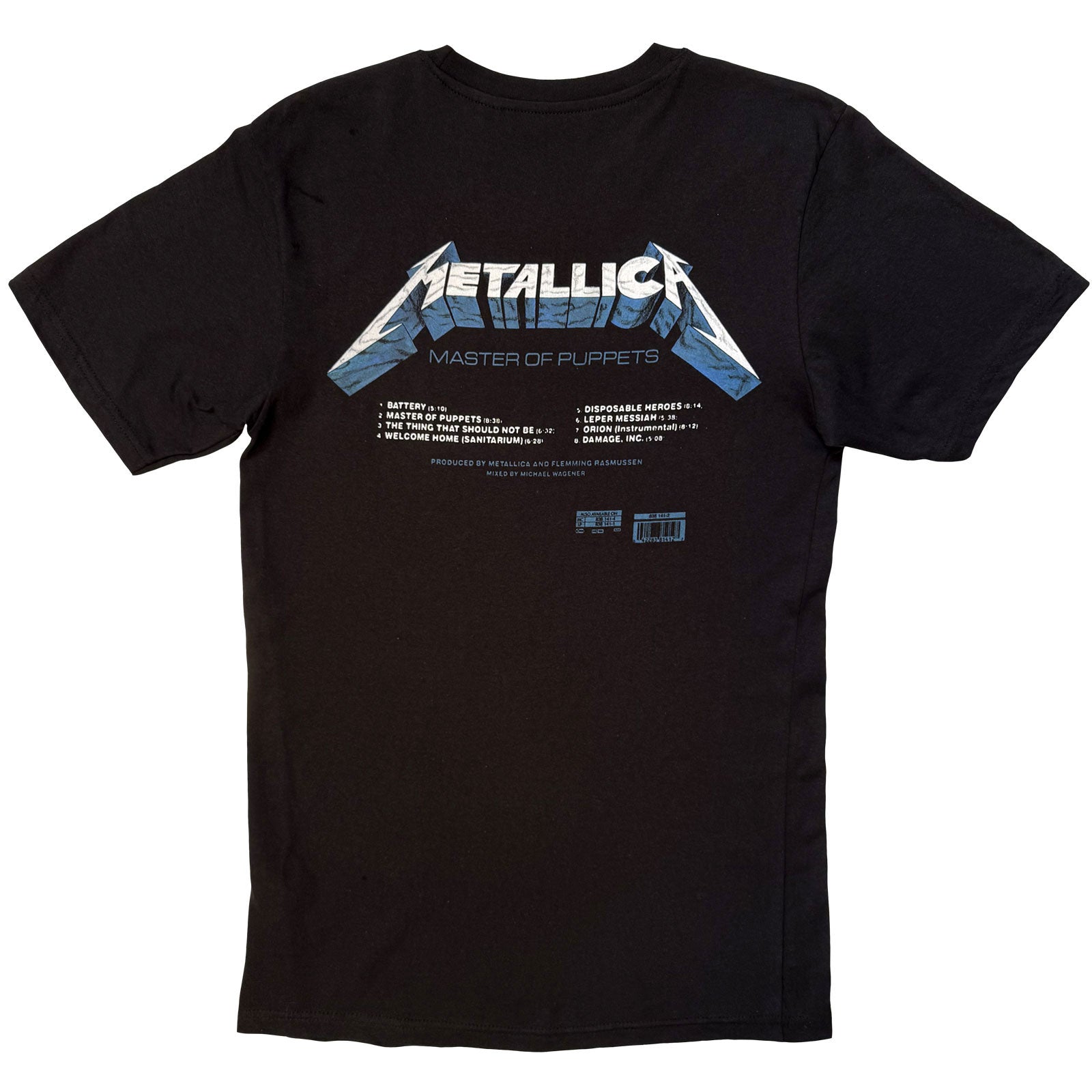 Metallica Unisex T-Shirt: Master of Puppets Tracks (Black) (Back Print)