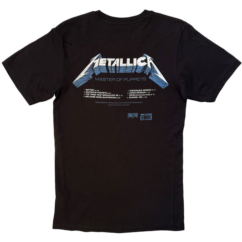 Metallica Unisex T-Shirt: Master of Puppets Tracks (Black) (Back Print)