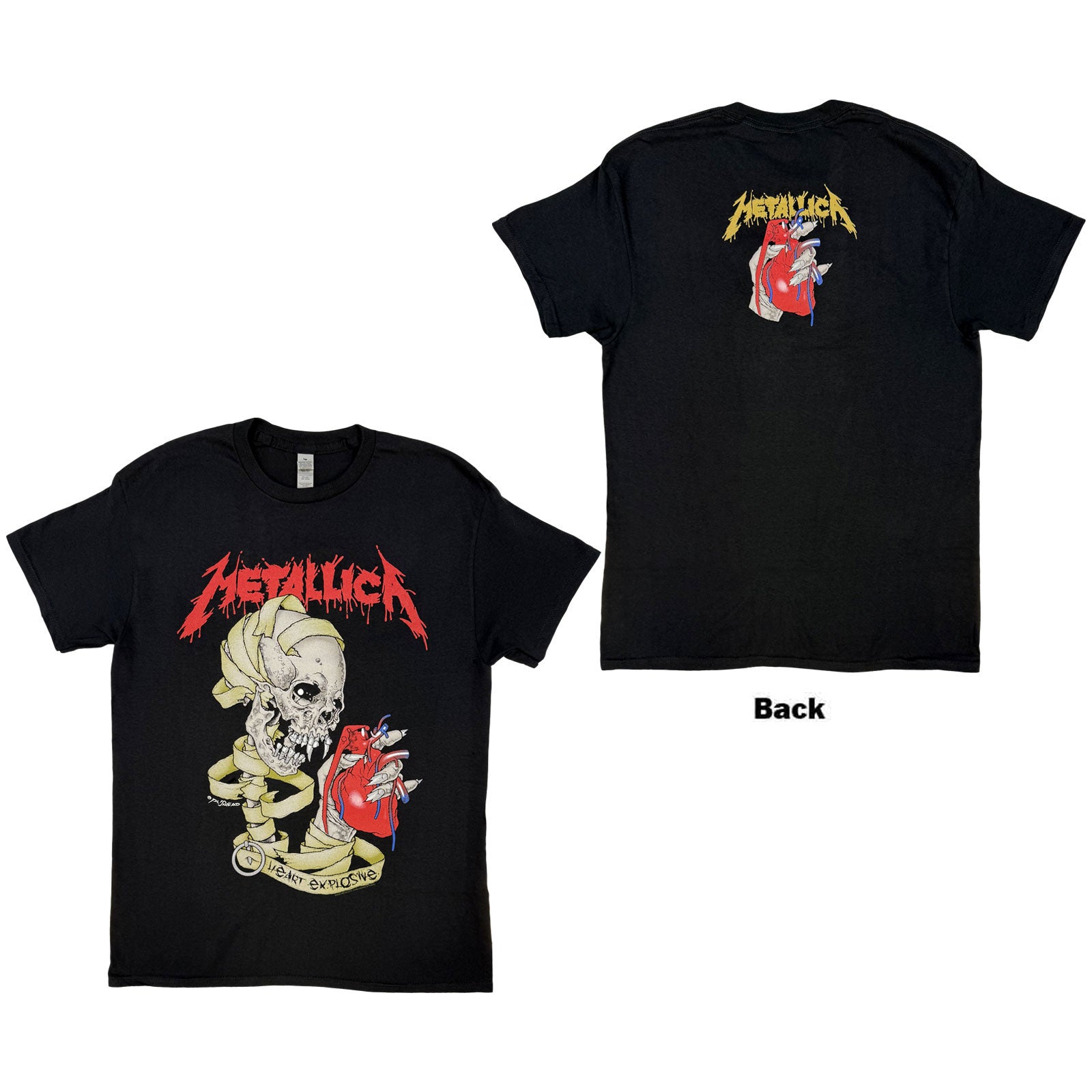 Metallica Unisex T-Shirt: Heart Explosive (Black) (Back Print)