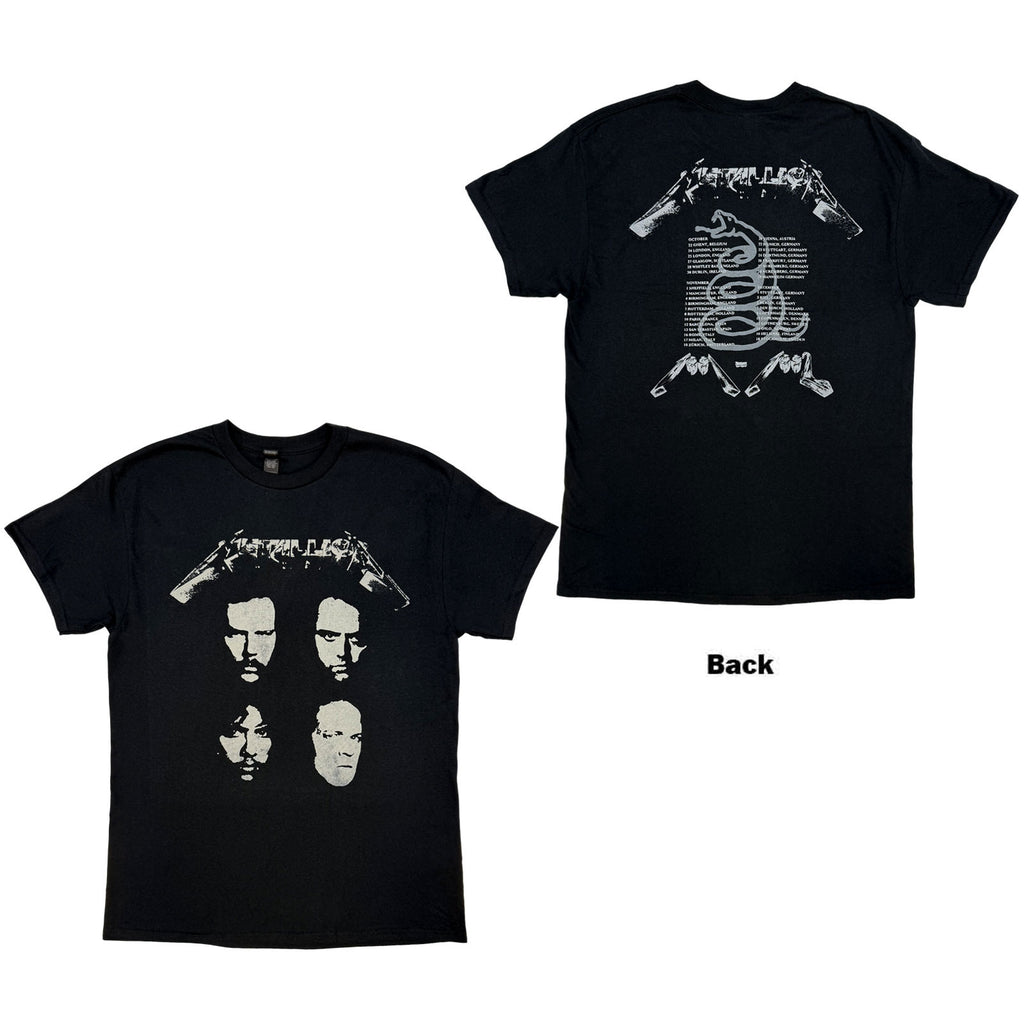Metallica Unisex T-Shirt: 4 Faces (Black) (Back Print)
