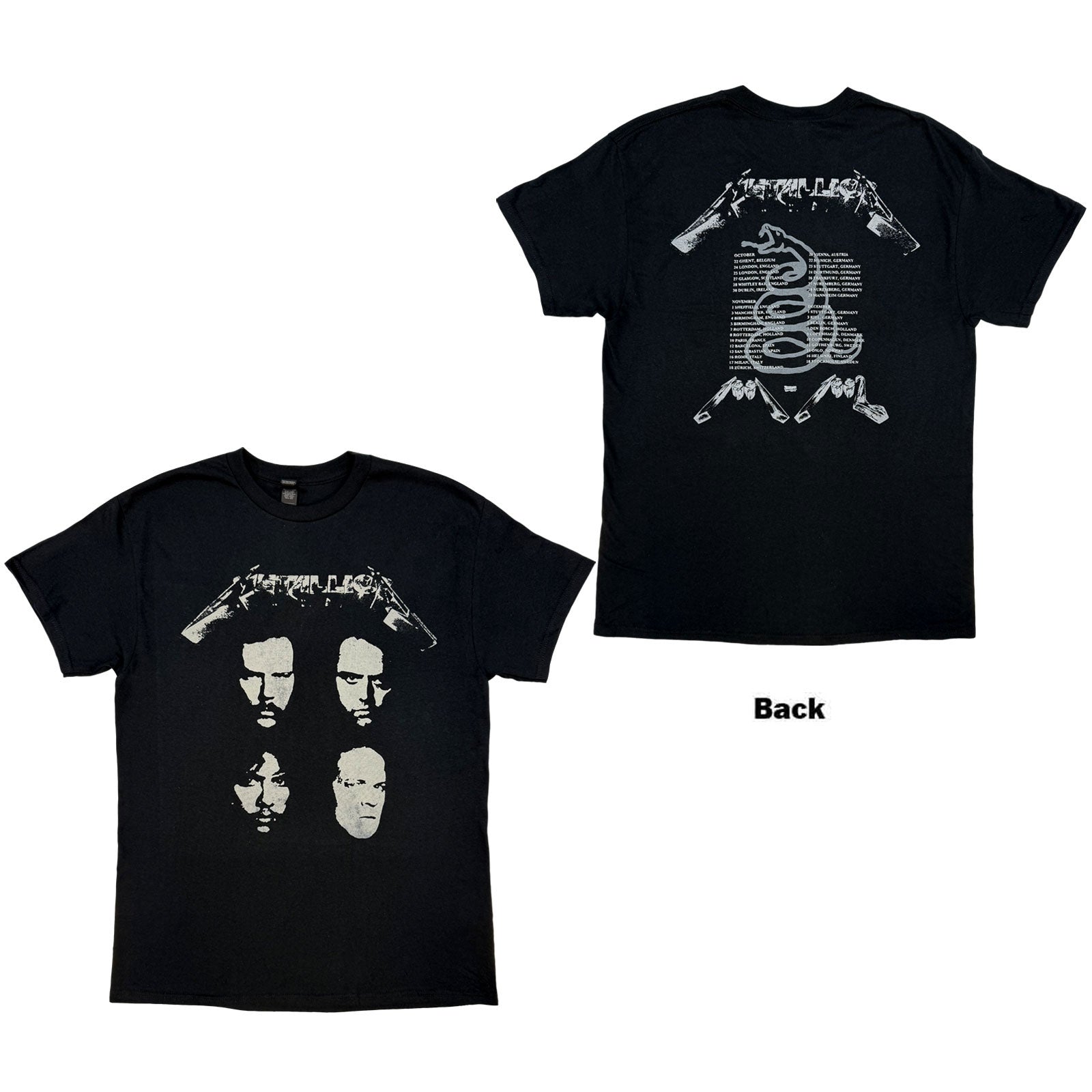 Metallica Unisex T-Shirt: 4 Faces (Black) (Back Print)
