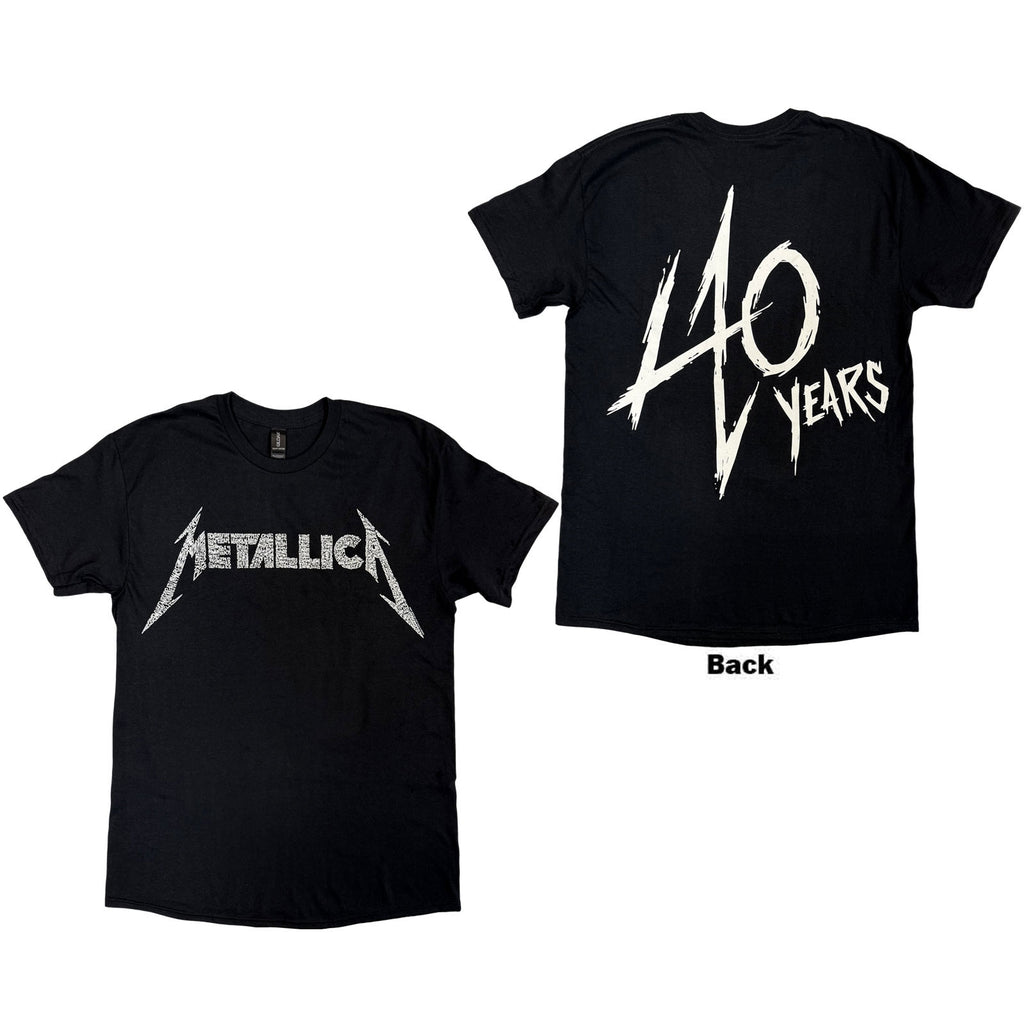 Metallica Unisex T-Shirt: 40th Anniversary Songs Logo (Black) (Back Print)