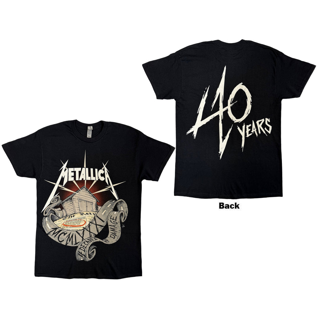 Metallica Unisex T-Shirt: 40th Anniversary Garage (Black) (Back Print)