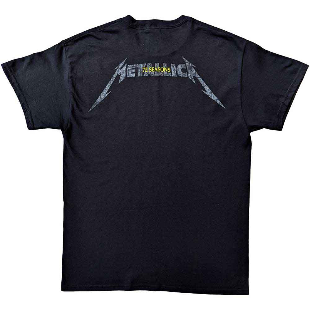 Metallica Unisex T-Shirt: 72 Seasons Charred Logo (Black) (Back Print)