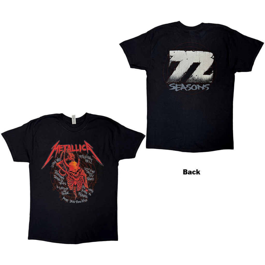 Metallica Unisex T-Shirt: Skull Screaming Red 72 Seasons (Black) (Back Print)
