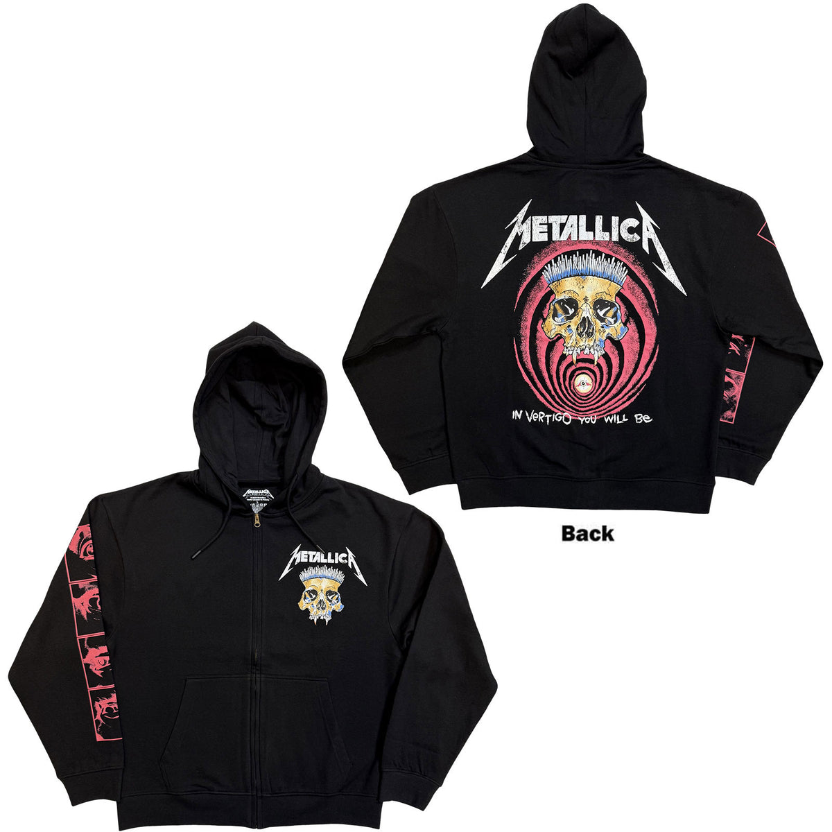 Metallica Unisex Zipped Hoodie: In Vertigo (Black) (Back Print)