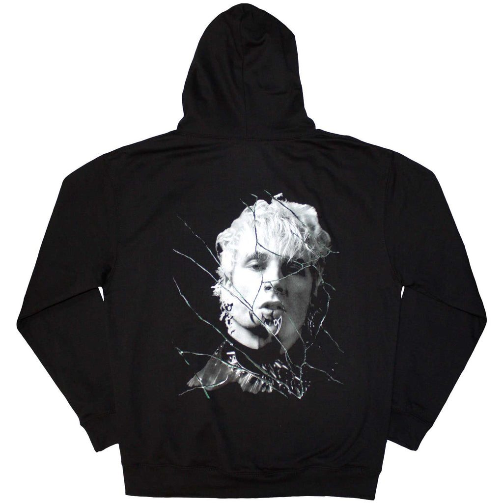 Machine Gun Kelly Unisex Pullover Hoodie: Cracked Glass (Black) (Back Print)