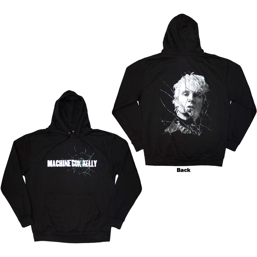 Machine Gun Kelly Unisex Pullover Hoodie: Cracked Glass (Black) (Back Print)