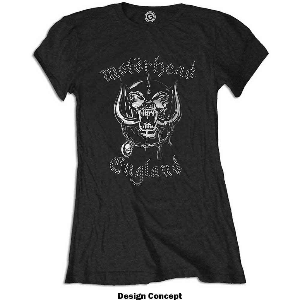 Motorhead Ladies T-Shirt: England (Black) (Embellished)