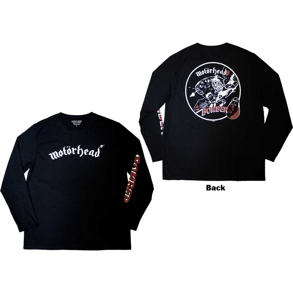 Motorhead Unisex Long Sleeve T-Shirt: Bomber (Black) (Back & Sleeve Print)