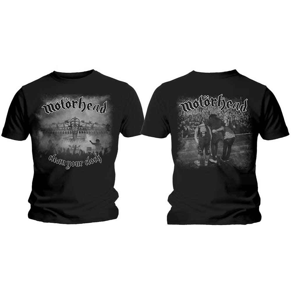 Motorhead Unisex T-Shirt: Clean Your Clock B&W (Black) (Back Print)