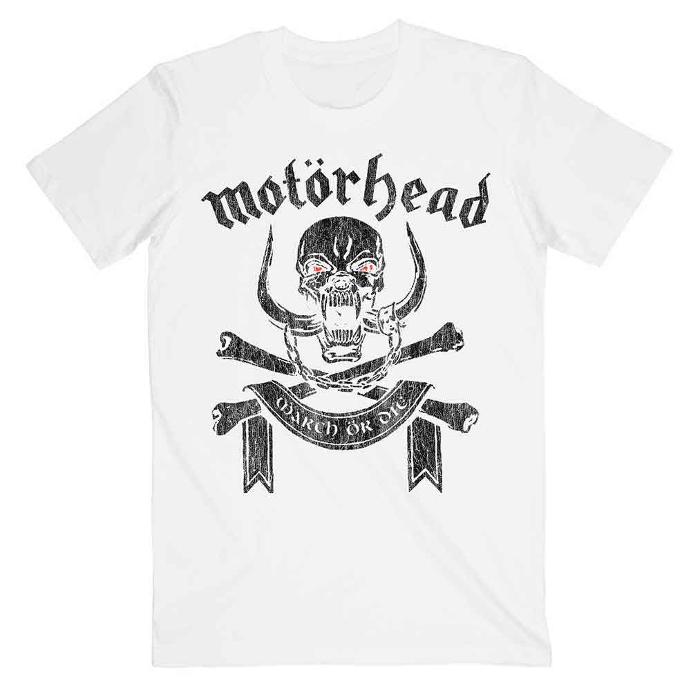 Motorhead Unisex T-Shirt: March or Die (White) (Back Print)