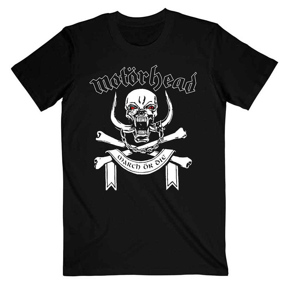 Motorhead Unisex T-Shirt: March or Die Lyrics (Black) (Back Print)