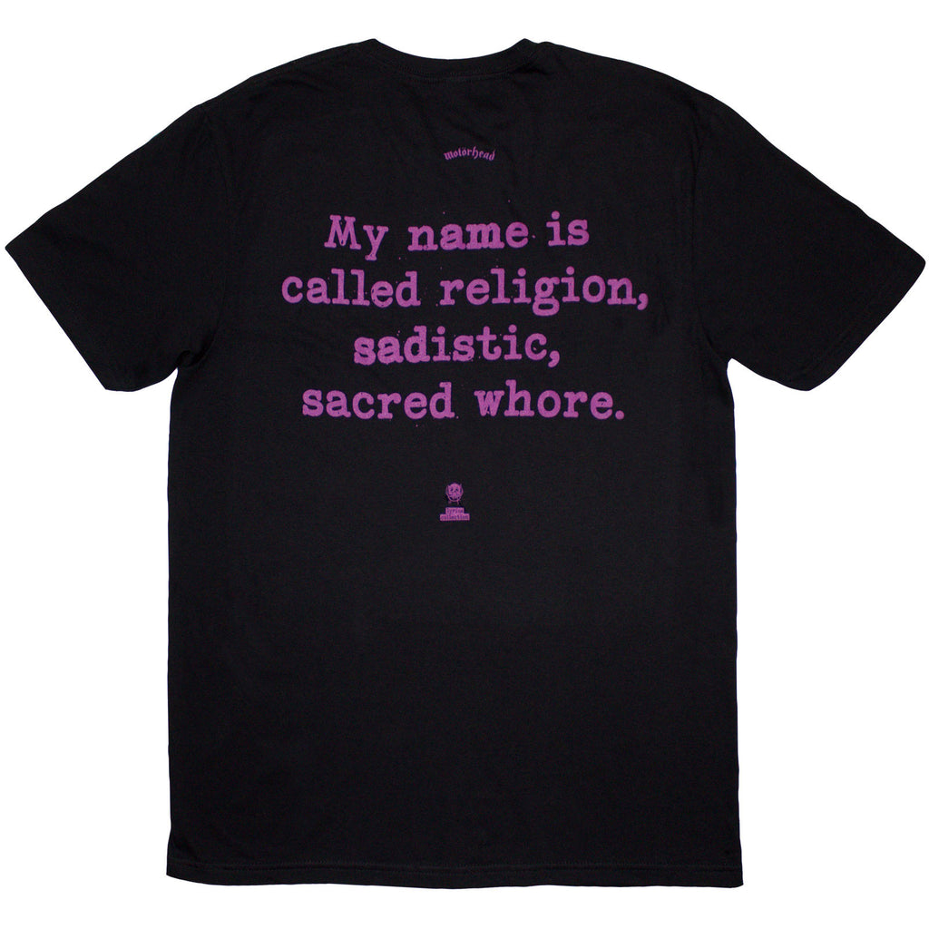 Motorhead Unisex T-Shirt: Orgasmatron Lyric (Black) (Back Print)