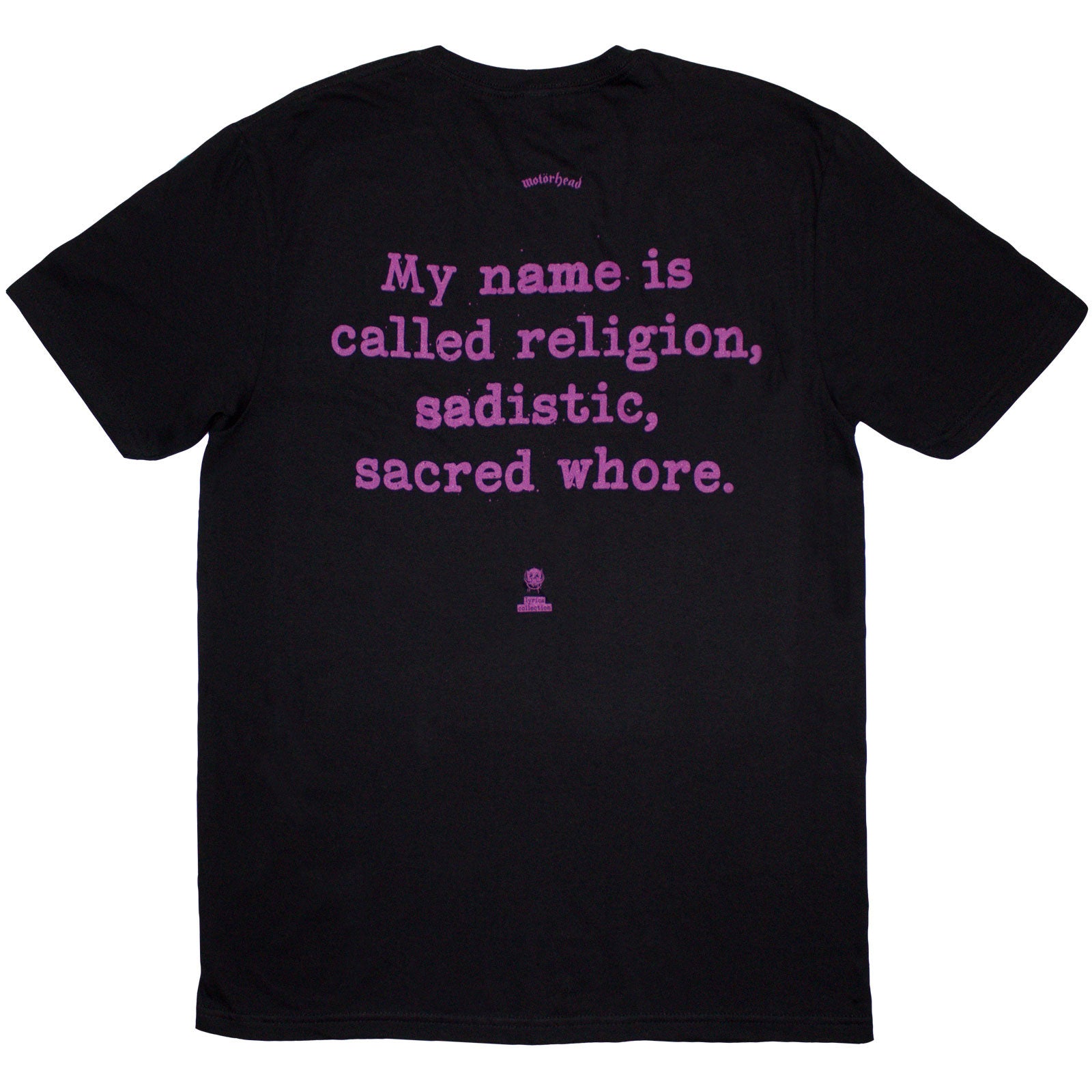 Motorhead Unisex T-Shirt: Orgasmatron Lyric (Black) (Back Print)