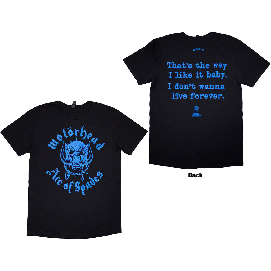 Motorhead Unisex T-Shirt: Ace Of Spades Lyric (Back Print) (Black)