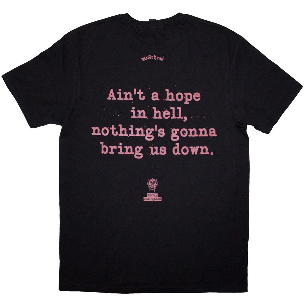 Motorhead Unisex T-Shirt: Bomber Lyric (Black) (Back Print)