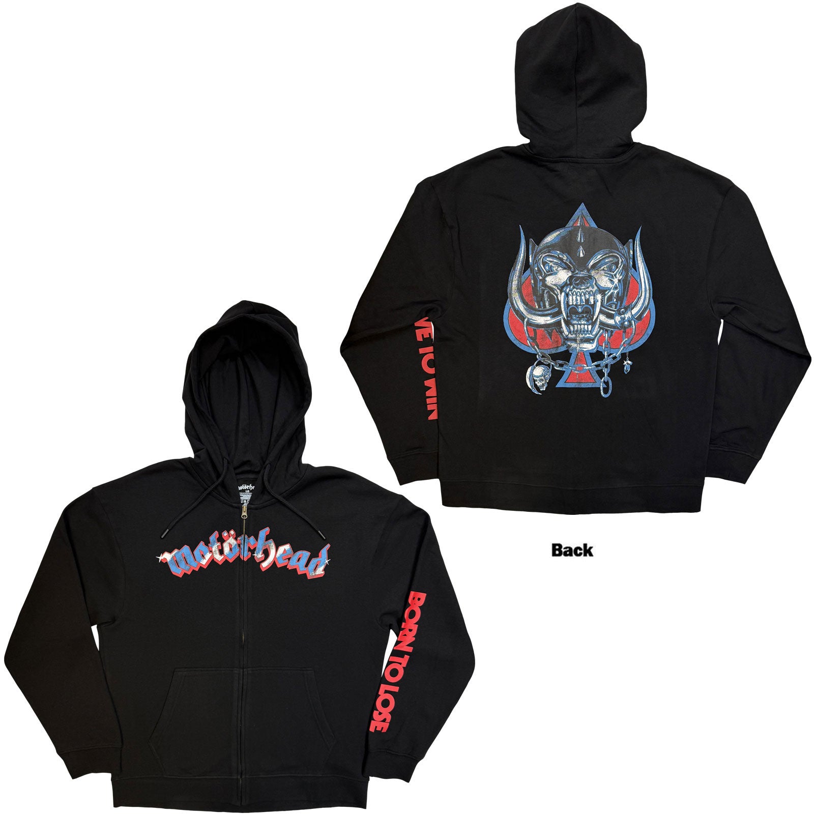 Motorhead Unisex Zipped Hoodie: Live To Win (Black) (Back & Sleeve Print)
