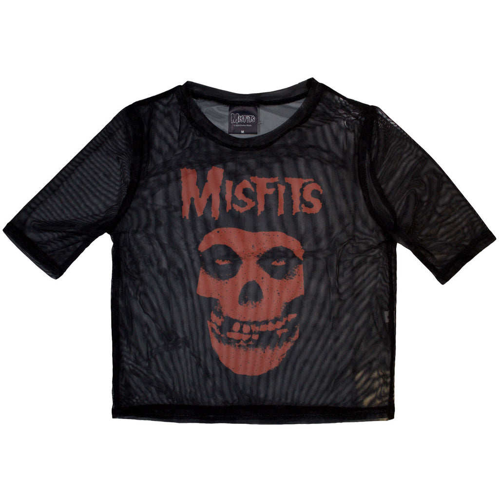 Misfits Ladies Mesh Crop Top: Orange Logo & Skull (Black)