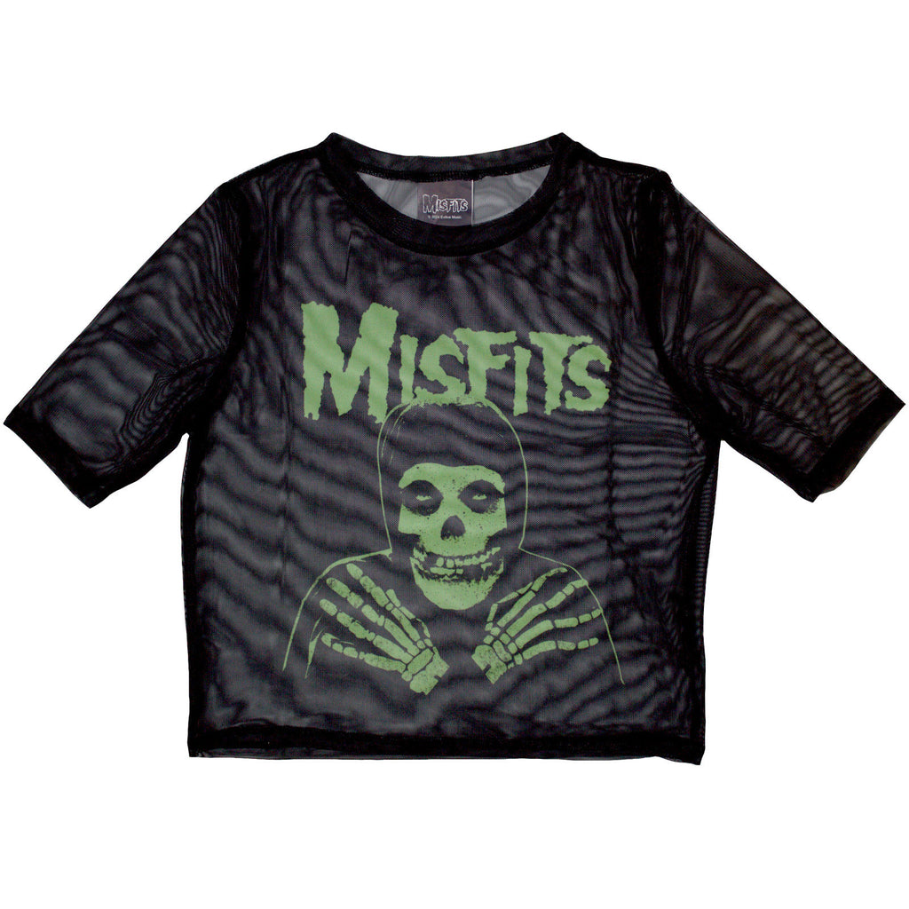 Misfits Ladies Mesh Crop Top: Green Hands (Black)