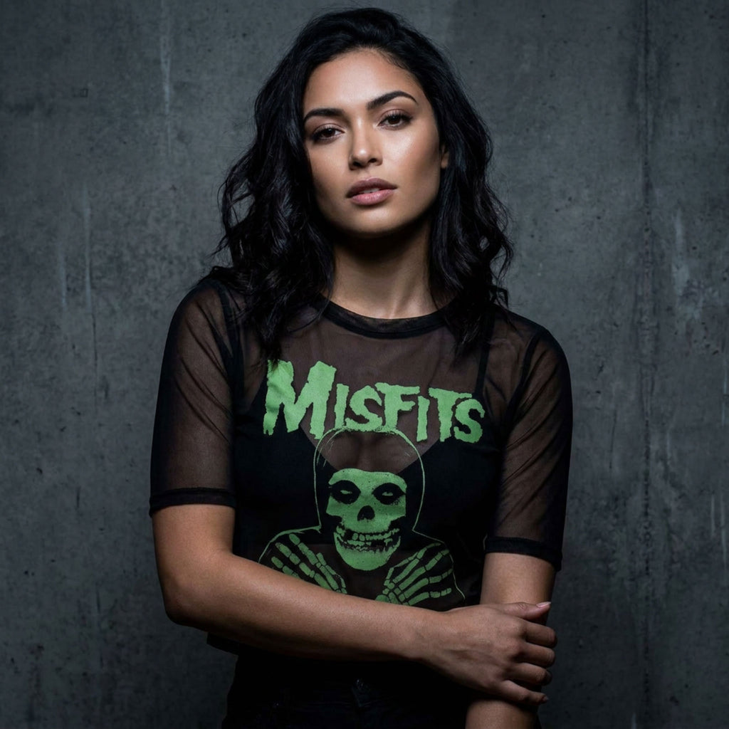 Misfits Ladies Mesh Crop Top: Green Hands (Black)