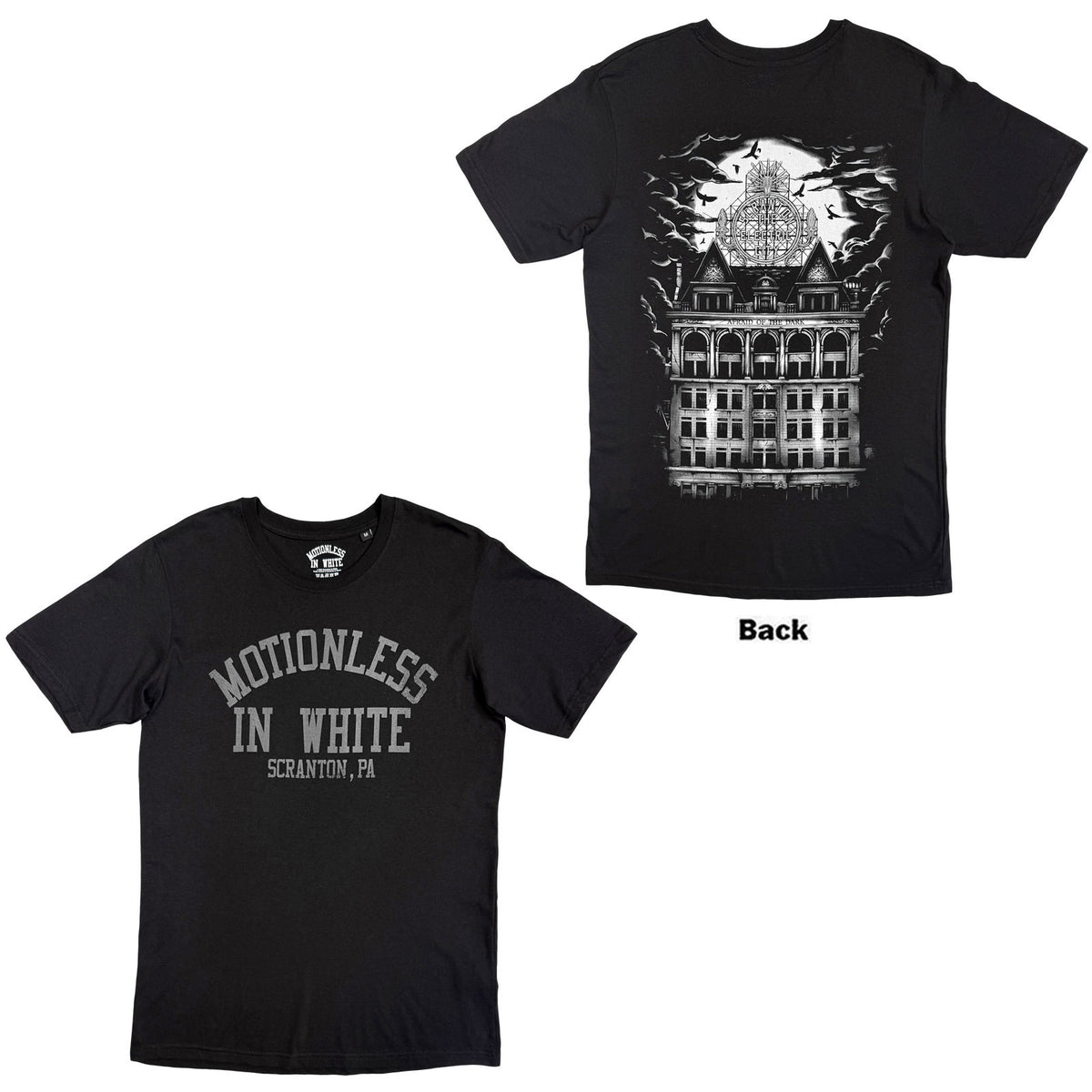 Motionless In White Unisex T-Shirt: Afraid Of The Dark (Black) (Back Print)