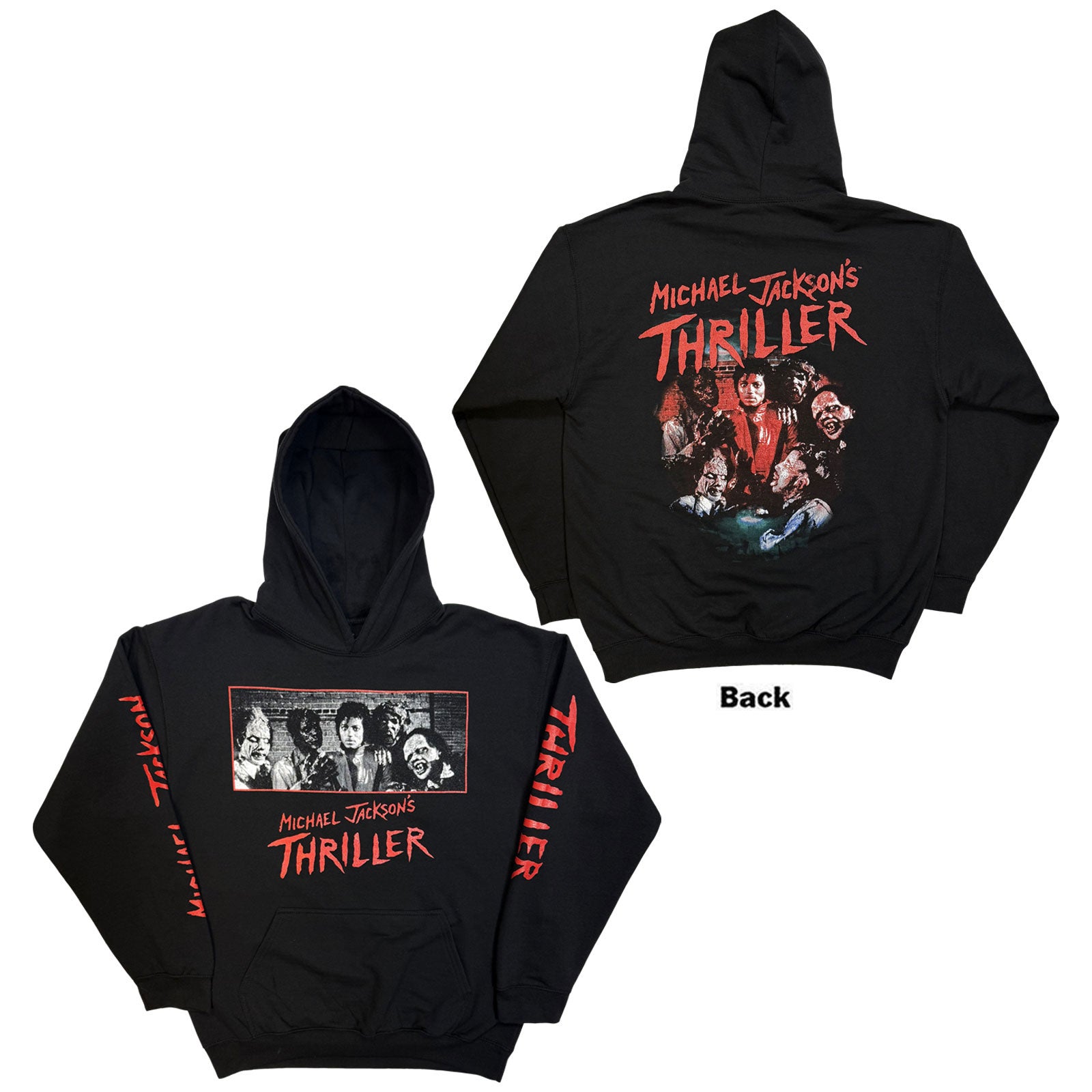 Michael Jackson Unisex Pullover Hoodie: Thriller Zombies (Black) (Back Print)