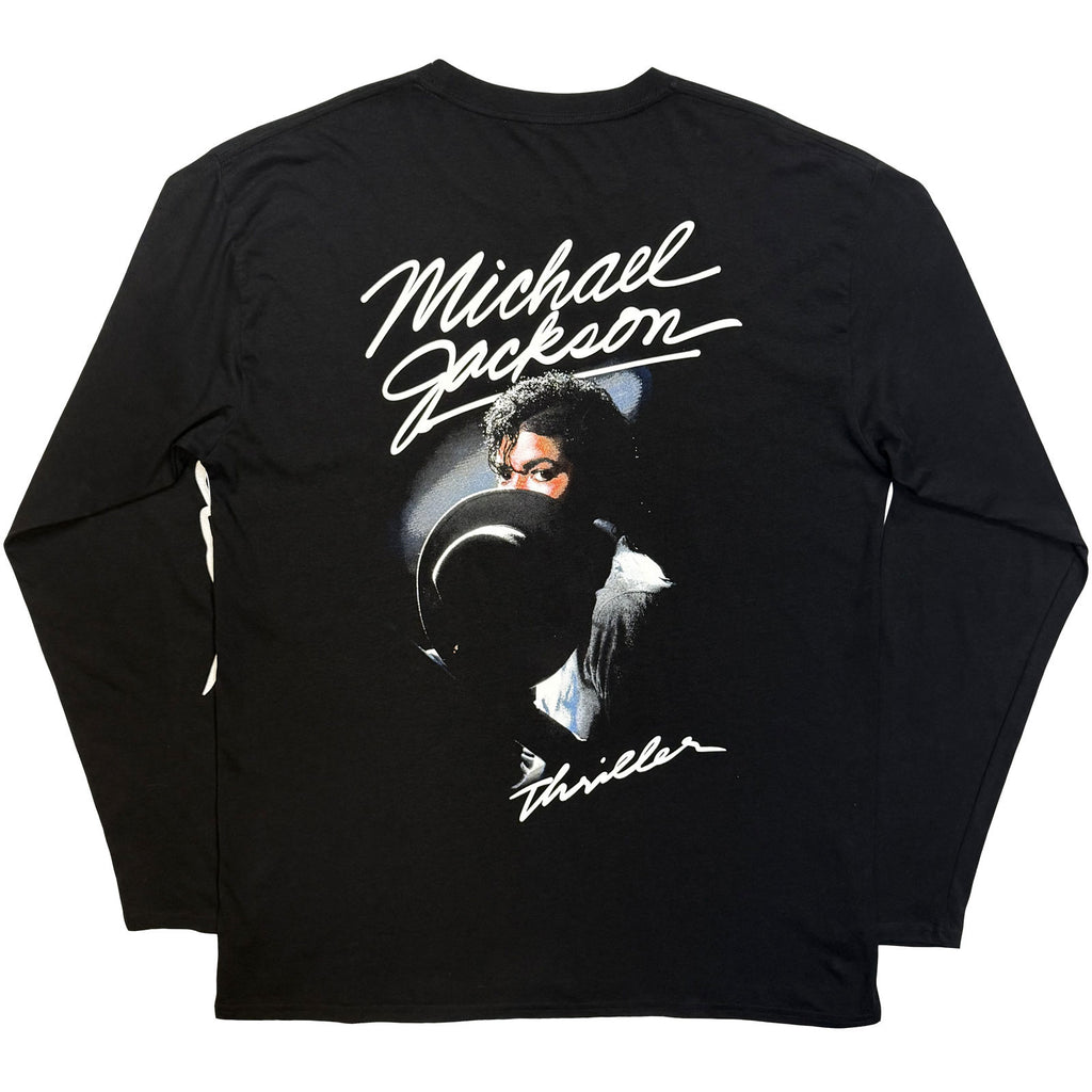 Michael Jackson Unisex Long Sleeve T-Shirt: Thriller / Hat Poses (Black) (Back Print)