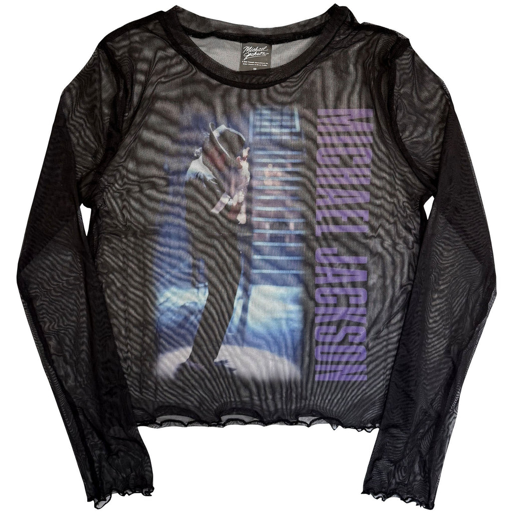 Michael Jackson Ladies Long Sleeve Mesh Crop Top: Beat It (Black)