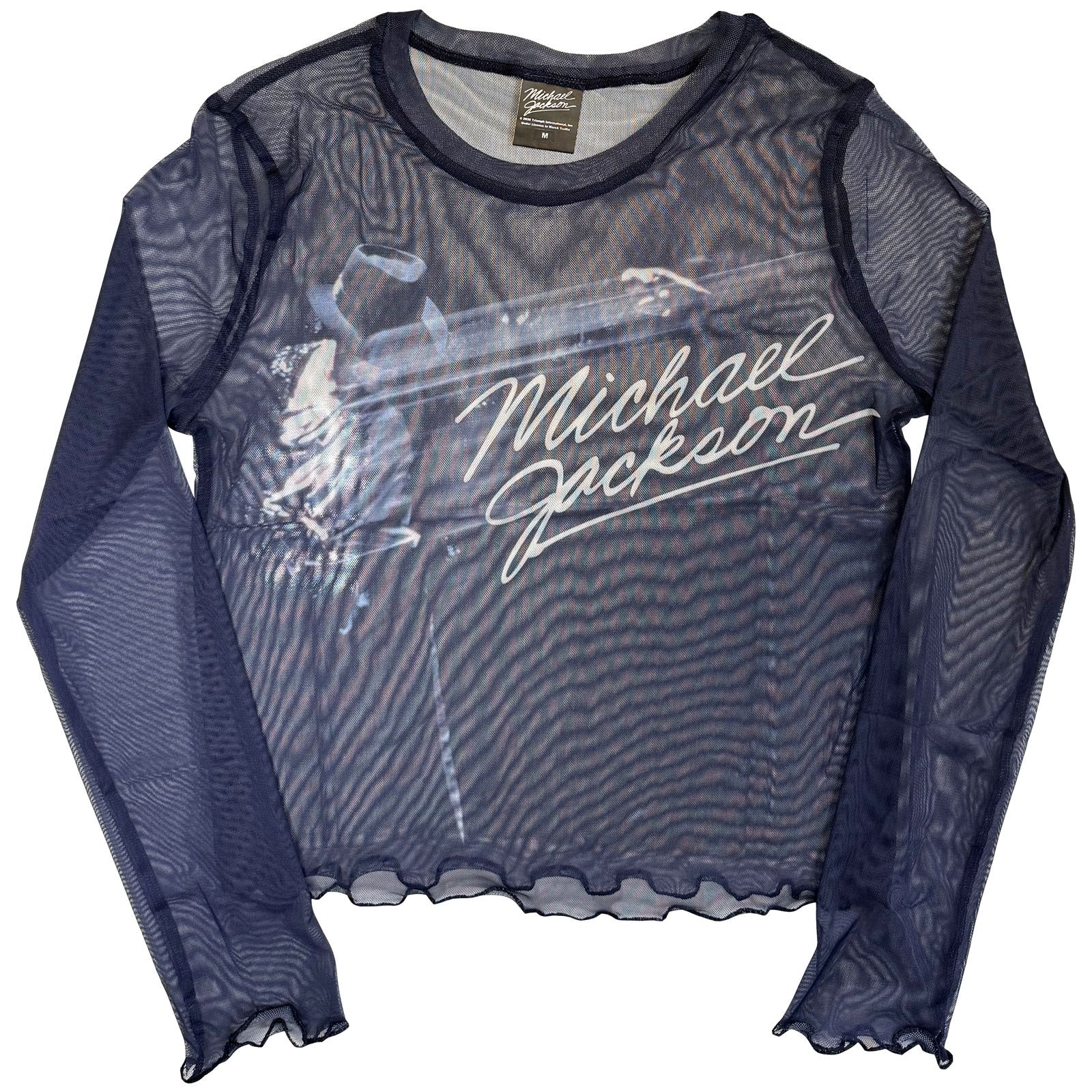 Michael Jackson Ladies Long Sleeve Mesh Crop Top: Blurred (Blue)