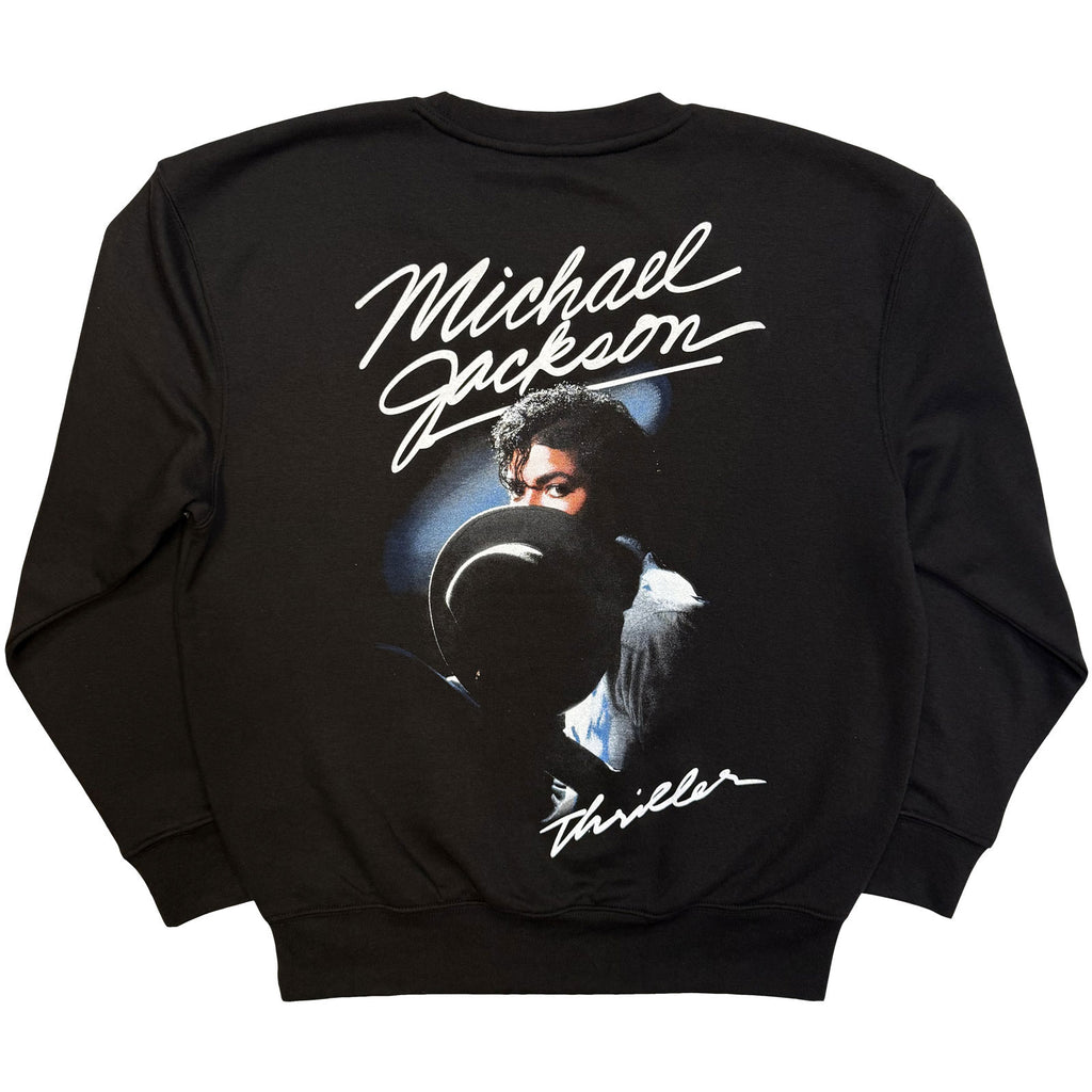 Michael Jackson Unisex Sweatshirt-Shirt: Thriller / Hat Poses (Black) (Back Print)