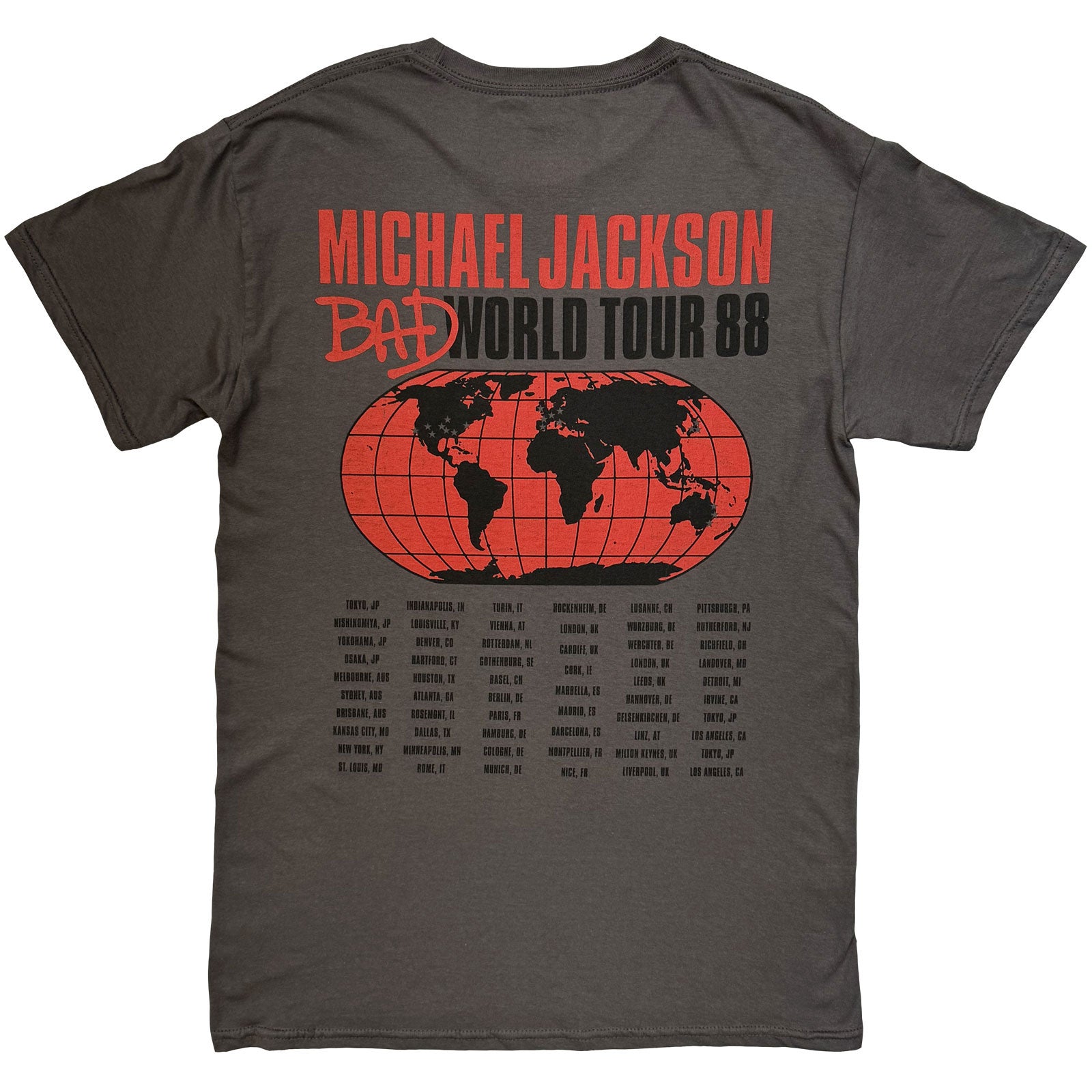 Michael Jackson Unisex T-Shirt: Bad World Tour '88 (Charcoal Grey) (Back Print)