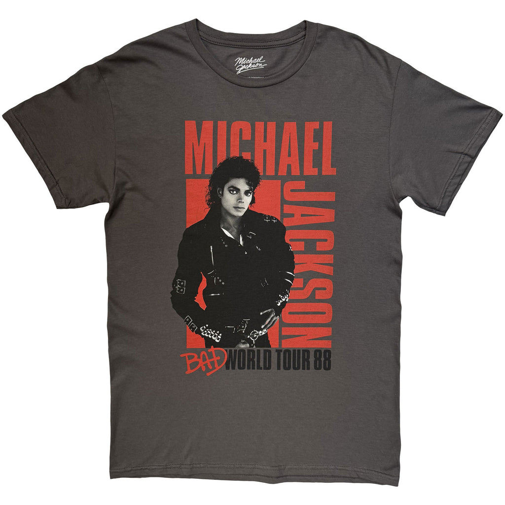 Michael Jackson Unisex T-Shirt: Bad World Tour '88 (Charcoal Grey) (Back Print)