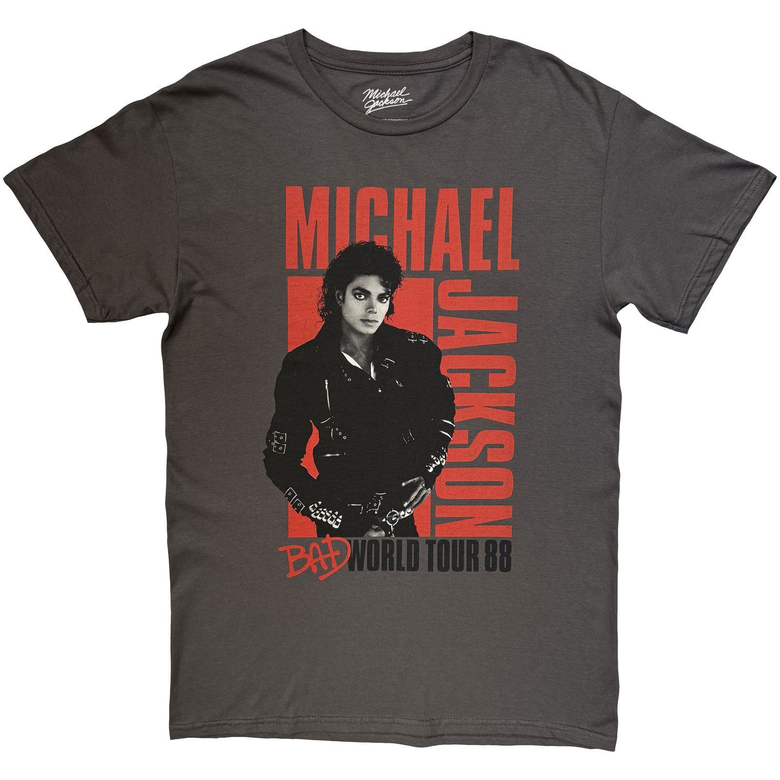 Michael Jackson Unisex T-Shirt: Bad World Tour '88 (Charcoal Grey) (Back Print)