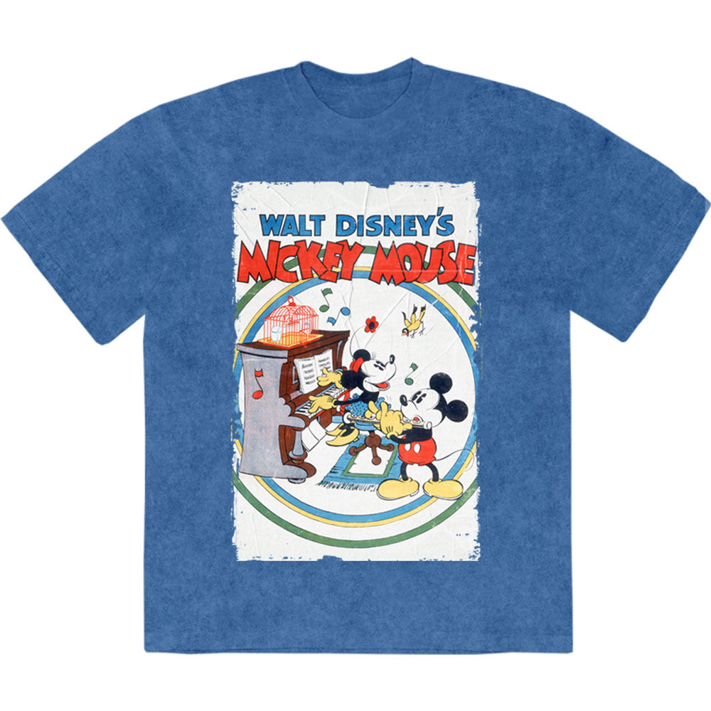 Disney Unisex Stone Wash T-Shirt: Mickey & Minnie Piano (Denim Blue)