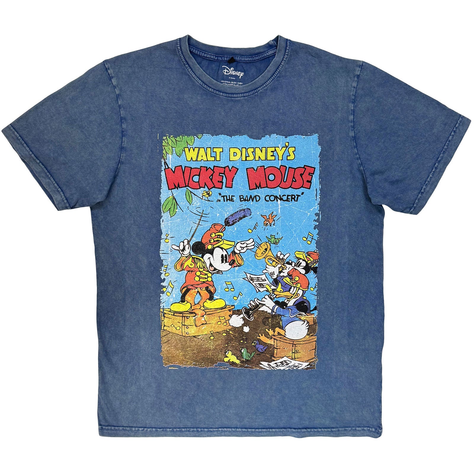 Disney Unisex Stone Wash T-Shirt: Mickey The Band Concert (Denim Blue)