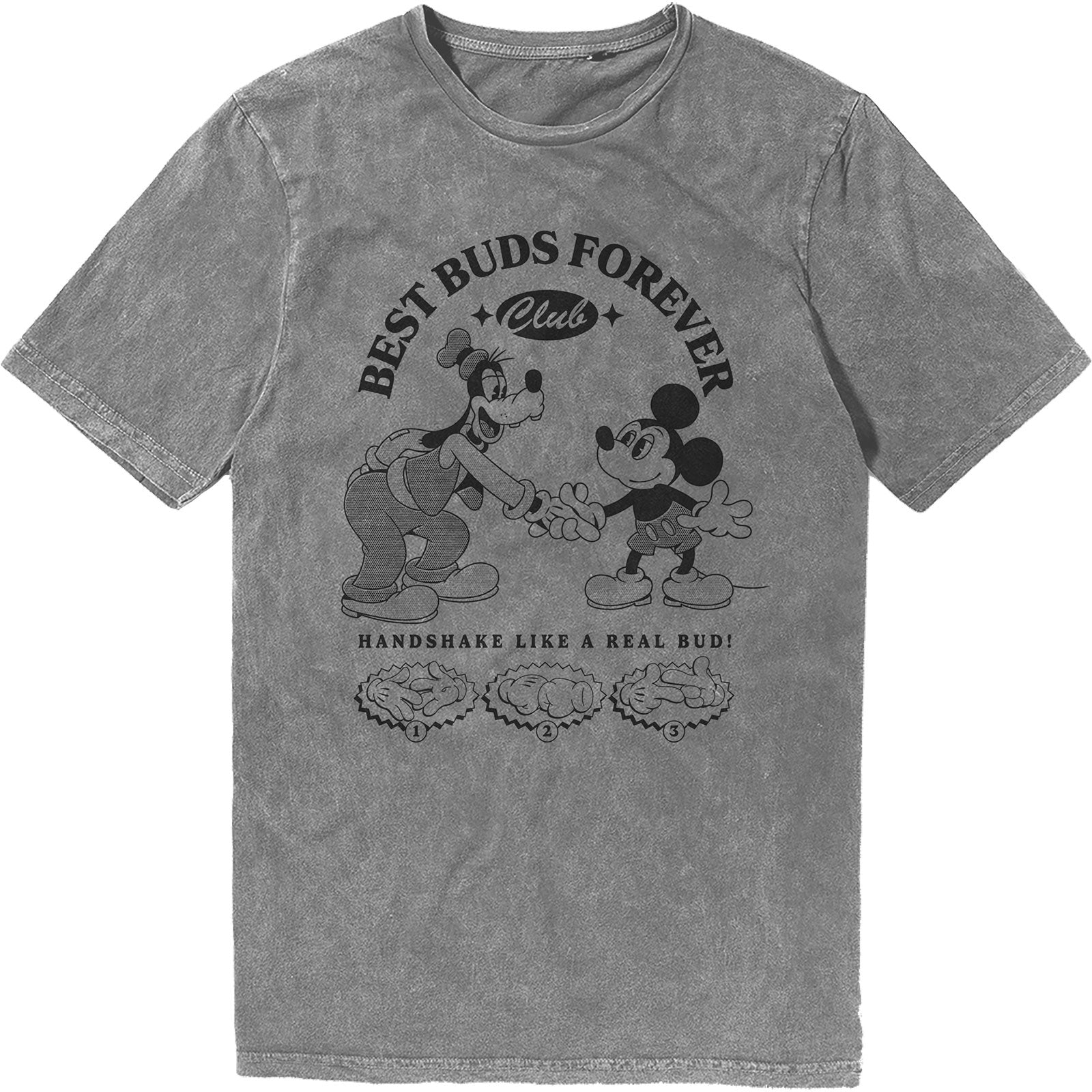 Disney Unisex Stone Wash T-Shirt: MM Best Buds Forever Club (Grey)