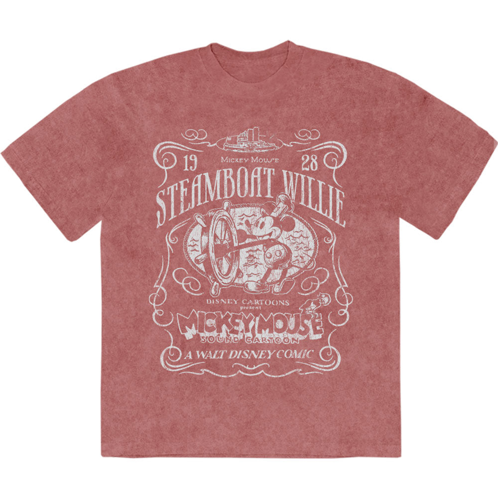 Disney Unisex Stone Wash T-Shirt: MM Steamboat Willie (Kashmir Red)