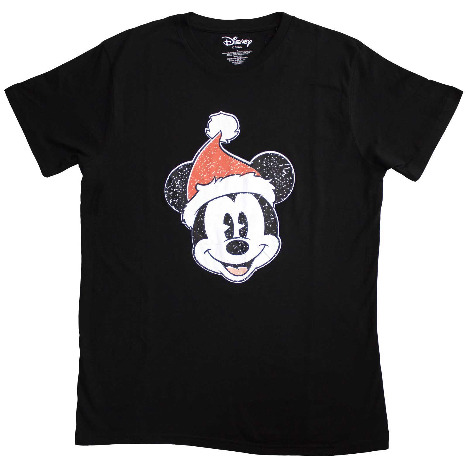Mickey Mouse Unisex T-Shirt: Santa Hat (Black)