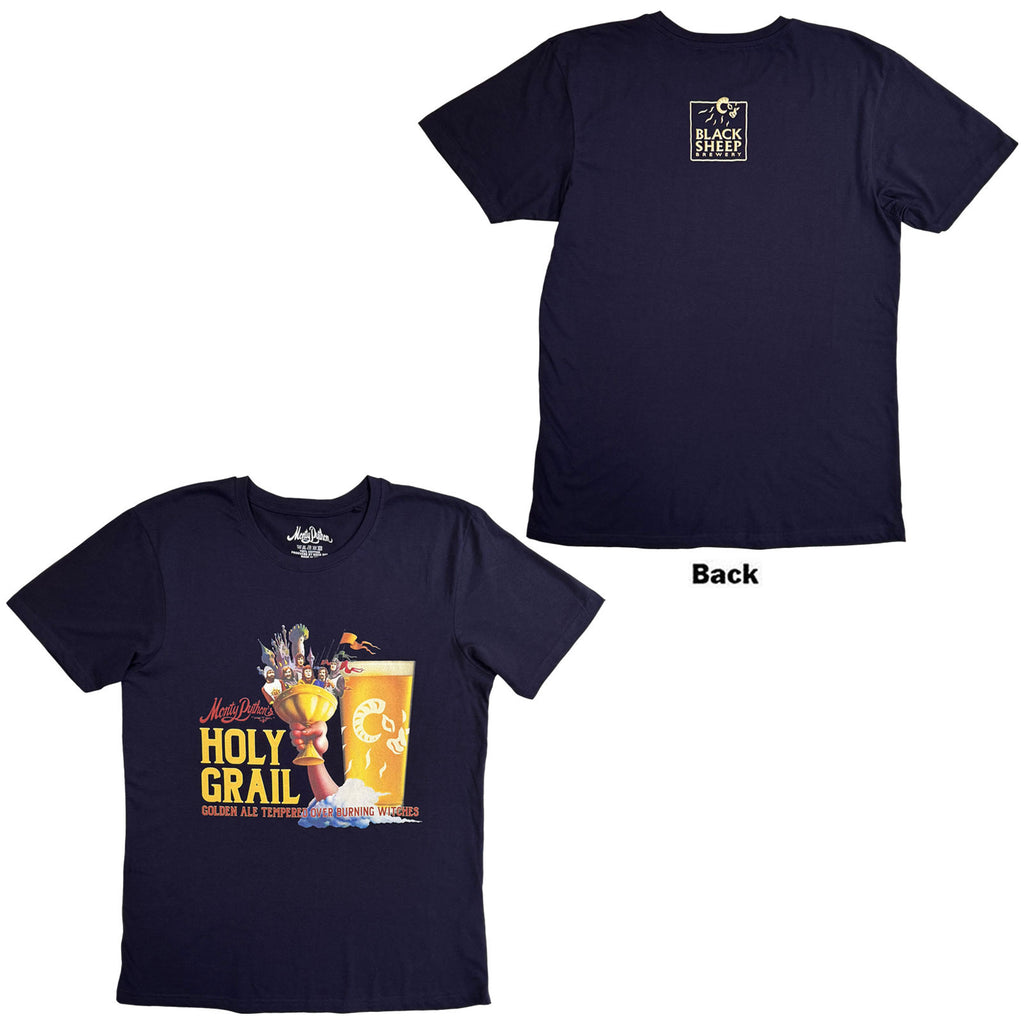 Monty Python Unisex T-Shirt: Holy Grail Golden Ale (Navy Blue) (Back Print)