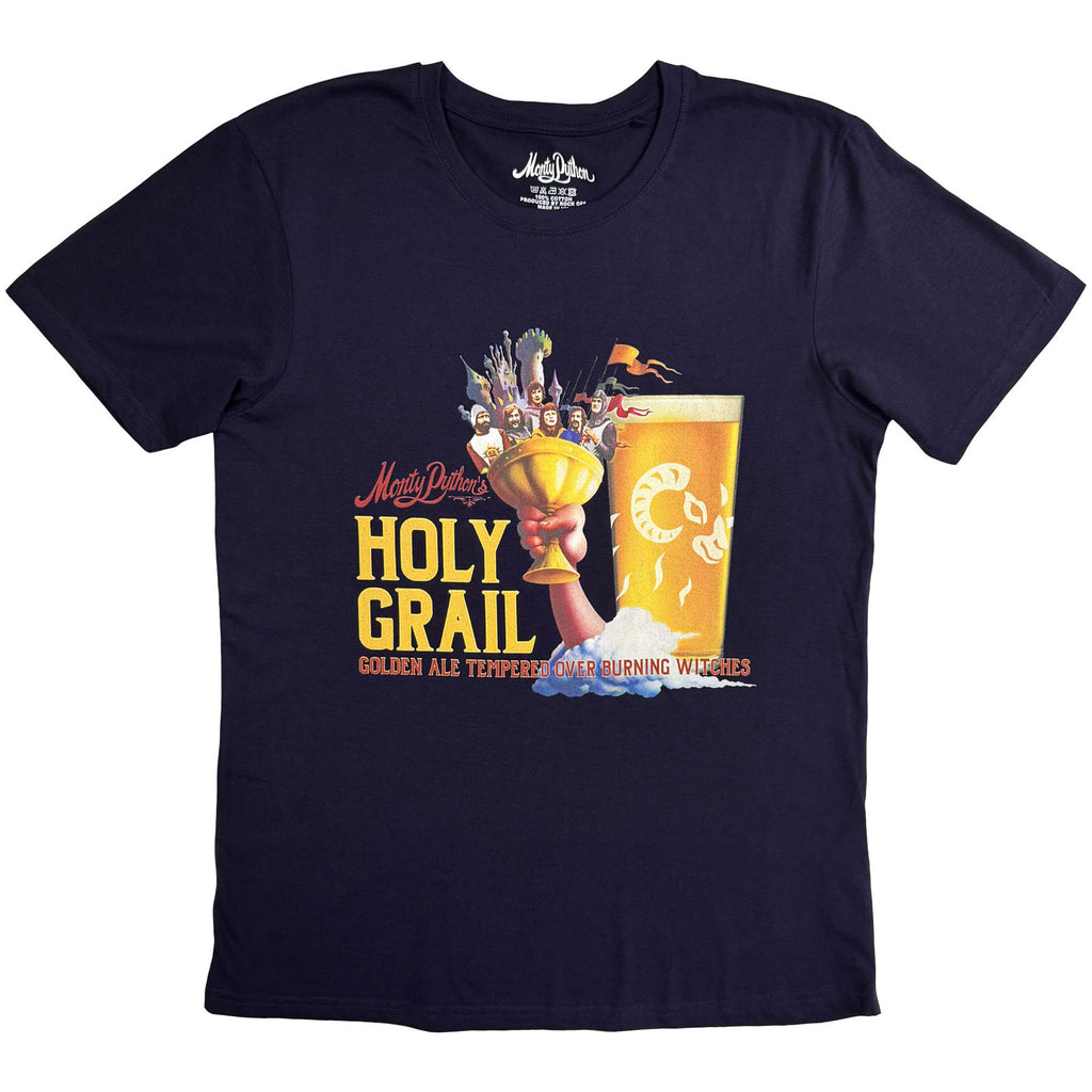 Monty Python Unisex T-Shirt: Holy Grail Golden Ale (Navy Blue) (Back Print)