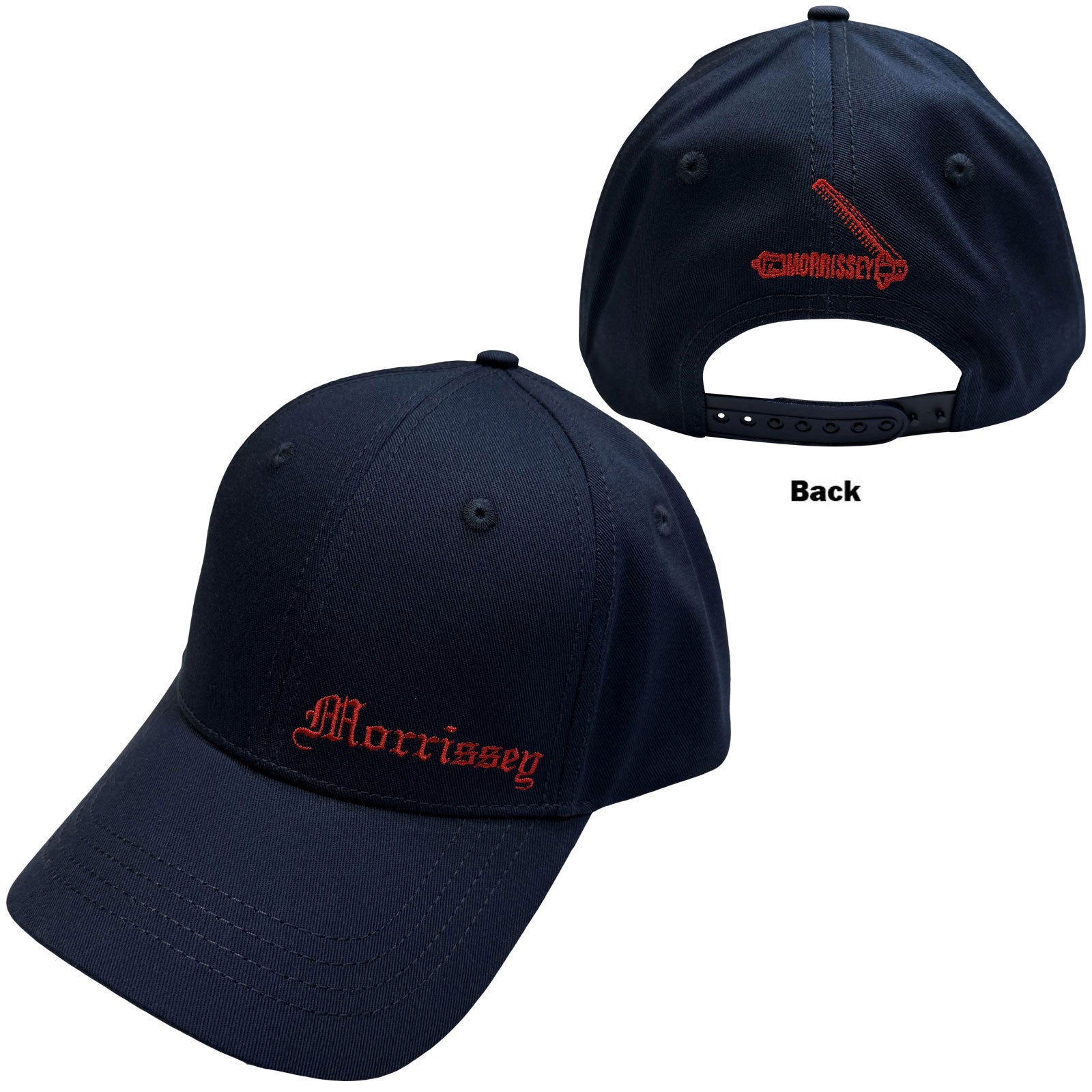 Morrissey Unisex Baseball Cap: Old English Logo (Back Print)(Navy Blue)